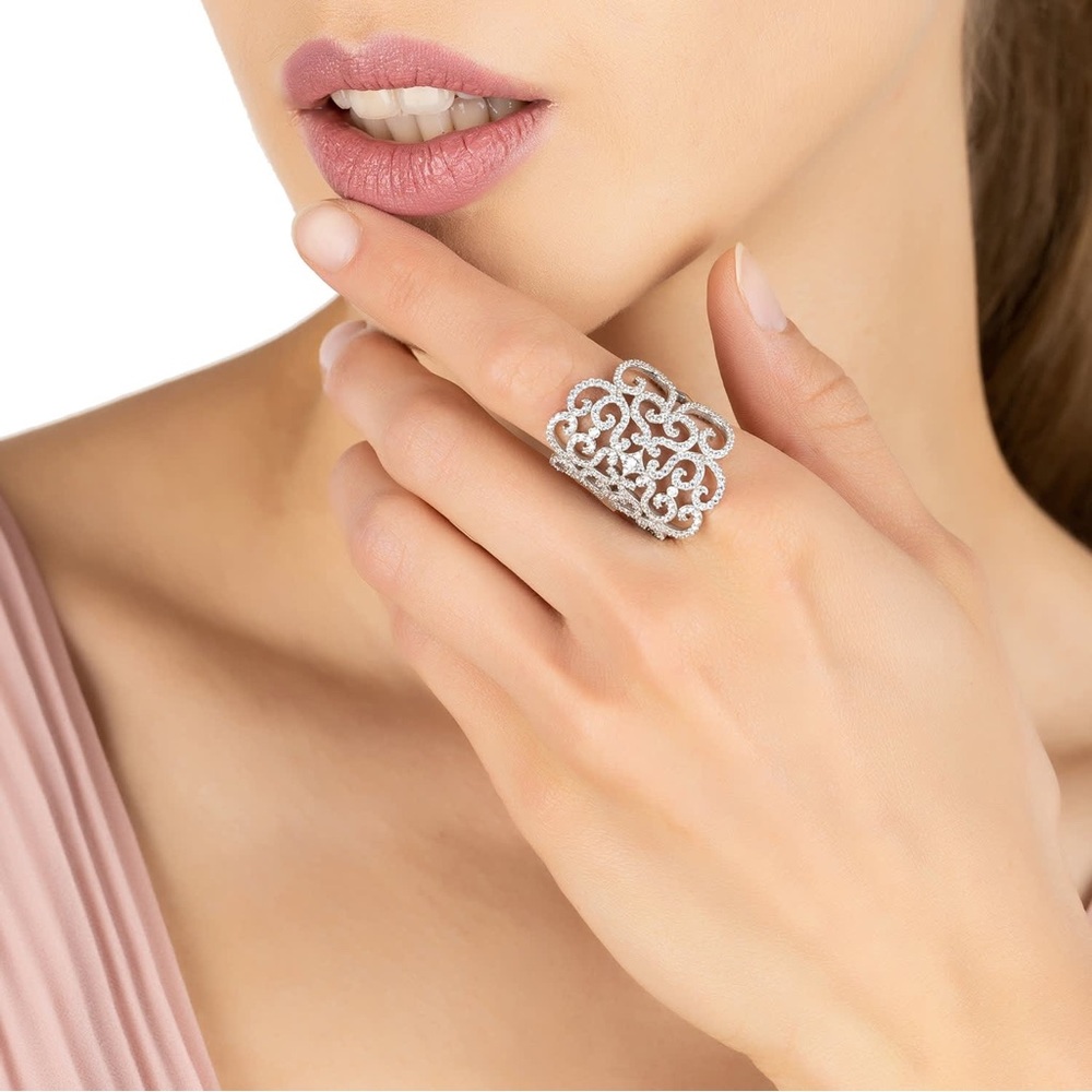 Women’s Countess Filigree Cocktail Statement Ring Silver Stretch